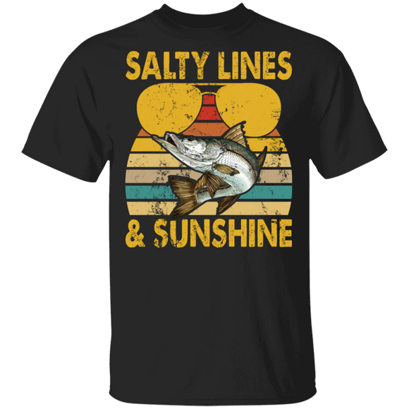 Fishing Lover Shirt Vintage Retro Salty Lines & Sunshine Cool Snook Sunglasses Gifts T-Shirt - Macnystore