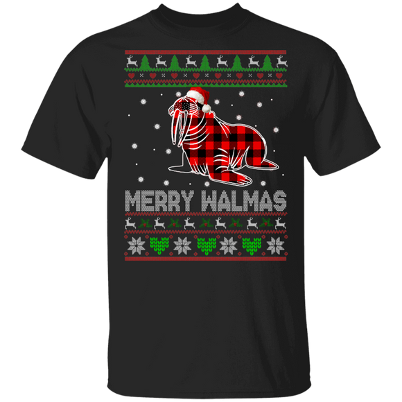 Christmas Walrus Shirt Merry Walmas Ugly Funny Christmas Sweater Santa Walrus Lover Gifts T-Shirt - Macnystore