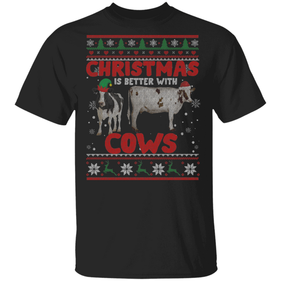 Christmas Cow Sweater Funny Christmas Is Better With Cows Cute Cow Lover Gifts Christmas T-Shirt - Macnystore