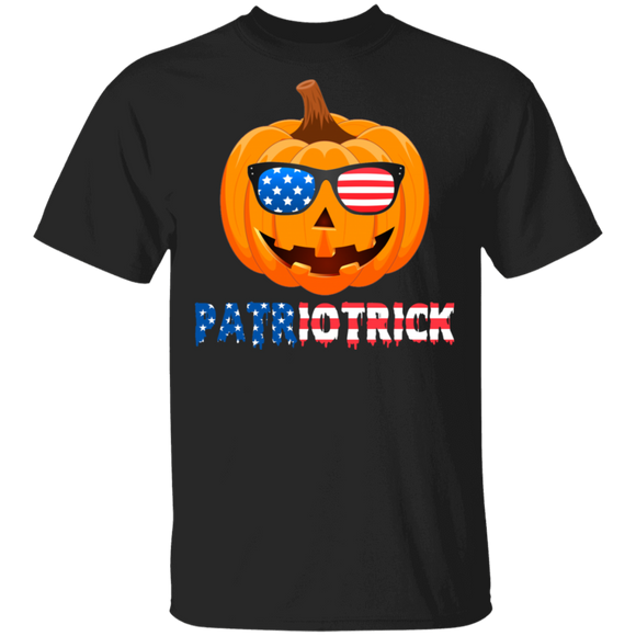 Halloween Pumpkin Shirt Patriotrick Funny Pumpkin With American Flag Halloween Gifts Halloween T-Shirt - Macnystore