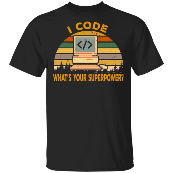 Vintage Retro I Code What's Your Superpower T-Shirt - Macnystore