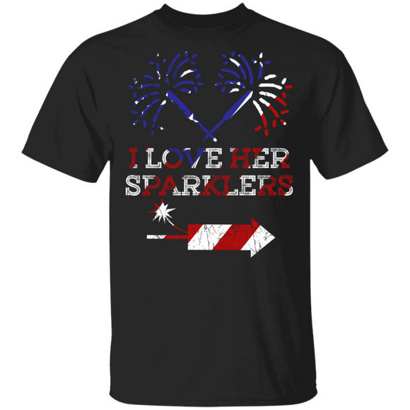 I Love Her Sparklers 4th July American Flag Matching 4th Of July Couple Gifts T-Shirt - Macnystore