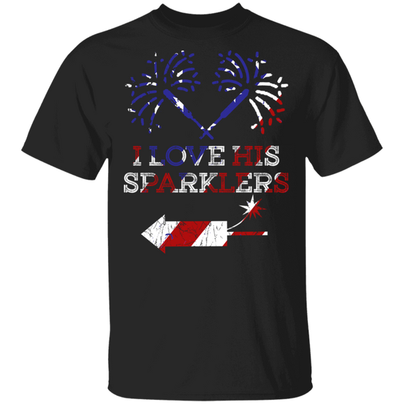 I Love His Sparklers 4th July American Flag Matching 4th Of July Couple Gifts T-Shirt - Macnystore