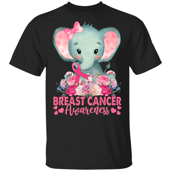 Breast Cancer Awareness Elephant Lover Shirt Floral Elephant Breast Cancer Awareness Pink Ribbon Elephant Lover Gifts Breast Cancer T-Shirt - Macnystore