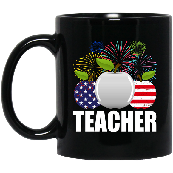 Cool Firework American Flag Apples Teacher Shirt Matching Teacher 4th Of July United States Independence Day Gifts Mug - Macnystore