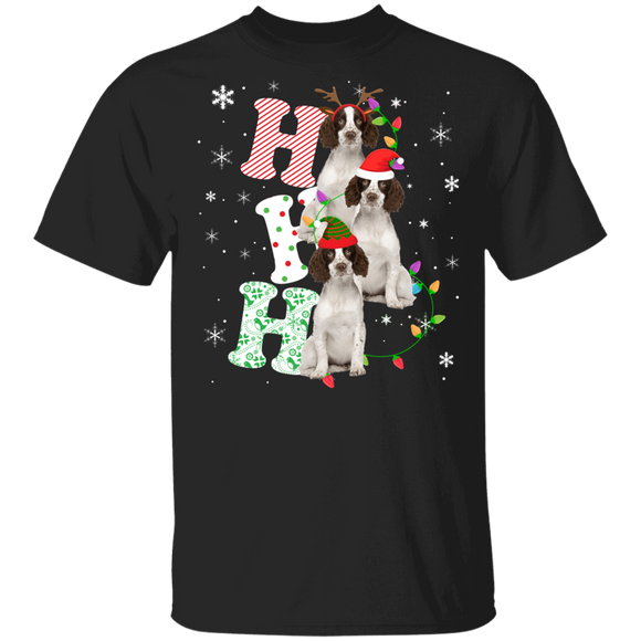 Christmas Santa Shirt Ho Ho Ho Funny Christmas Light Santa Elf Reindeer English Springer Spaniel Dog Lover Gifts T-Shirt - Macnystore