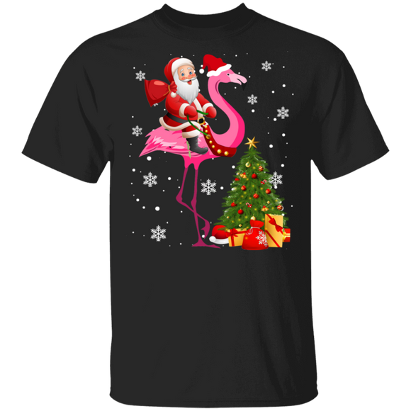 Christmas Santa Shirt Santa Riding Flamingo Funny Christmas Flamingo Lover Gifts Christmas T-Shirt - Macnystore