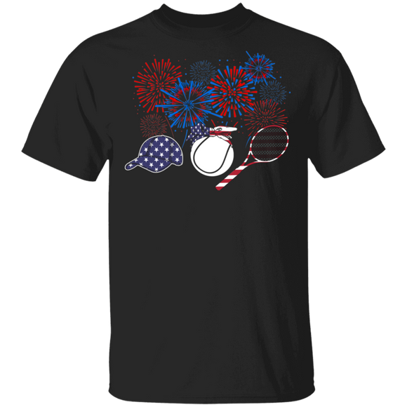 Cool Firework American Flag Tennis Shirt Matching Tennis Player Lover Fans 4th Of July United States Independence Day Gifts T-Shirt - Macnystore