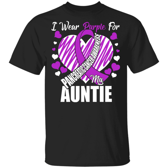 Pancreatic Caner Awareness Shirt I Wear Purple For My Auntie Cool Pancreatic Caner Awareness Purple Ribbon Heart Gifts T-Shirt - Macnystore