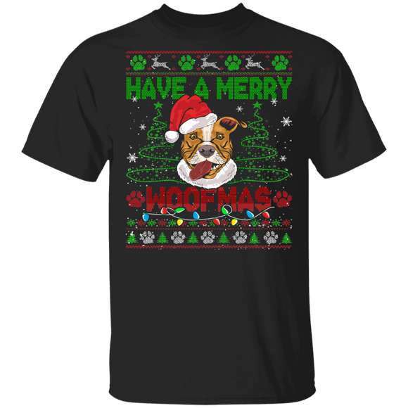 Christmas Dog Shirt Have A Merry Woofmas Ugly Funny Christmas Sweater Santa Pitbull Dog Lover Gifts T-Shirt - Macnystore