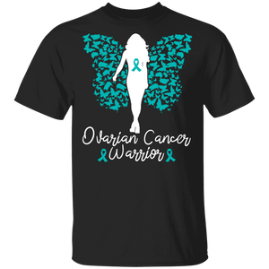 Ovarian Cancer Awareness Cool Blue Teal Ribbons Butterfly Women Gifts T-Shirt - Macnystore