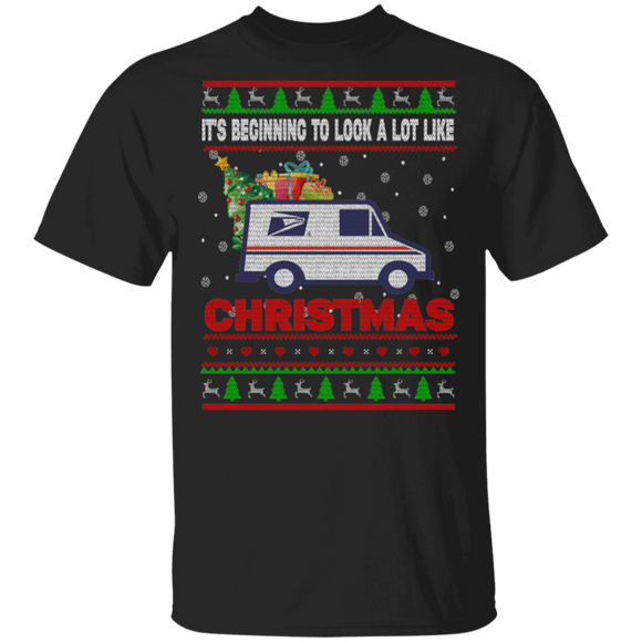 Christmas Postal Worker Shirt It's Beginning To Look A Lot Like Christmas Ugly X-mas Sweater Tree On Mail Car Postal Worker Gifts T-Shirt - Macnystore
