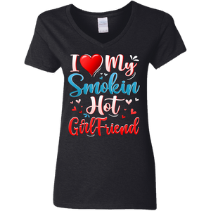 I Love My Smokin Hot Girlfriend Cute Valentine Couple Ladies V-Neck T-Shirt - Macnystore
