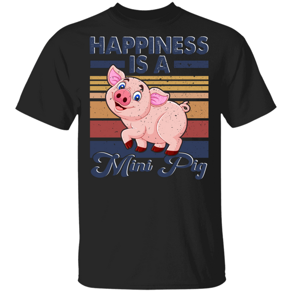 Vintage Retro Miniature Pig Happiness is A Mini Pig Pet Pig Lovers T-Shirt - Macnystore