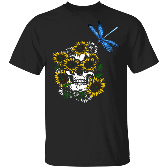 Sunflower Skull Dragonfly Shirt Matching Men Women Sunflower Lover Gifts T-Shirt - Macnystore