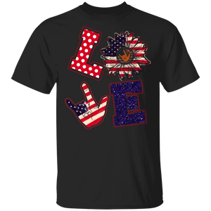 Love American Flag Sunflower Rock Shirt Matching Rock Lover Fans Happy 4th Of July United States Independence Day Gifts T-Shirt - Macnystore