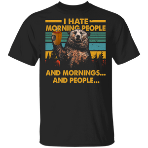 Vintage Retro I Hate Morning People And Mornings And Peoples Cool Bear Drinking Coffee Gifts T-Shirt - Macnystore