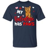 My Valentine Has Paws Yorkshire Terrier Lover Couple Wife Husband Fiance Fiancee Boyfriend Girlfriend Valentine T-Shirt - Macnystore