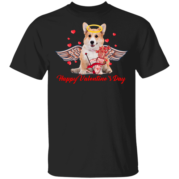 Happy Valentine's Day Cupid Corgi Dog Pet Lover Matching Shirts For Couples Boys Girls Women Personalized Valentine Gifts T-Shirt - Macnystore