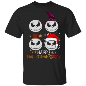 Halloween Thanksgiving Christmas Shirt Happy Hallothanksmas Cool Witch Turkey Santa Movie Lover Gifts Halloween T-Shirt - Macnystore