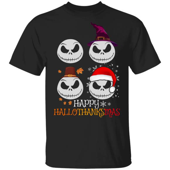 Halloween Thanksgiving Christmas Shirt Happy Hallothanksmas Cool Witch Turkey Santa Movie Lover Gifts Halloween T-Shirt - Macnystore