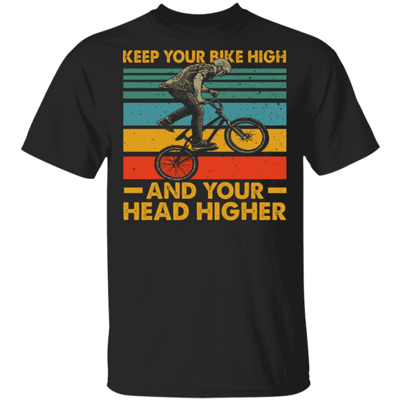 Vintage Retro Keep Your Bike High And Your Head Higher Cool Bicycle Lover Gifts T-Shirt - Macnystore