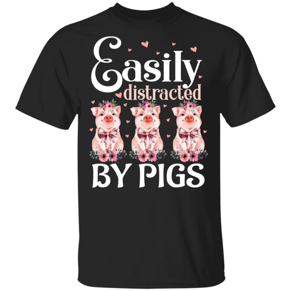 Easily Distracted By Pigs Cute Three Floral Pigs Matching Pig Lover Fans Women Gifts T-Shirt - Macnystore