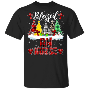 Christmas Nurse Shirt Blessed RN Nurse Funny Christmas Nurse Buffalo Plaid X-mas Tree Lover Gifts T-Shirt - Macnystore
