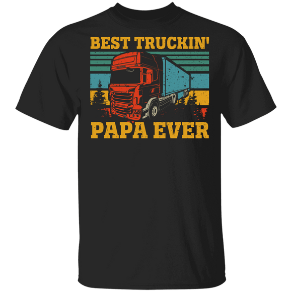 Truck Driver Shirt Vintage Retro Best Truckin' Papa Ever Cool Truck Driver Semi Big Rig Trucker Papa Dad Gifts T-Shirt - Macnystore