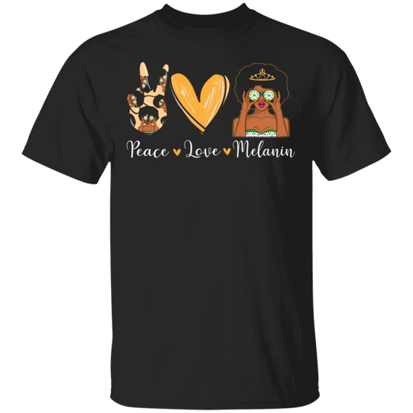 Peace Love Melanin Cute Black Queen Shirt Matching Black Girl Women African Gifts T-Shirt - Macnystore