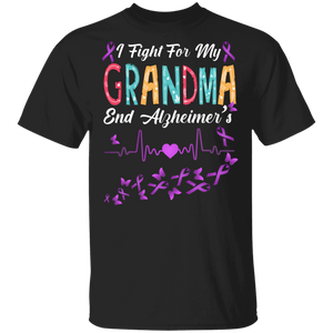 I Fight For My Grandma Support End Alzheimers Awareness Heart Rate T-Shirt - Macnystore