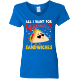 All I Want For Valentine Sandwiches Ladies V-Neck T-Shirt - Macnystore