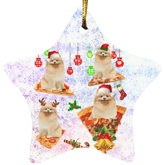 Christmast Ornament Santa Reindeer Elf Pomeranian Riding Pizza Galaxy Funny Christmas Pajama Dog Pizza Space Lover Gifts Decorative Hanging Ornaments SUBORNS Star Ornament - Macnystore