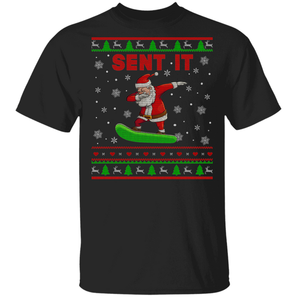 Christmas Santa Shirt Send It Ugly Funny Christmas Sweater Santa Dabbing Snowboarding Snowboard Lover Gifts T-Shirt - Macnystore
