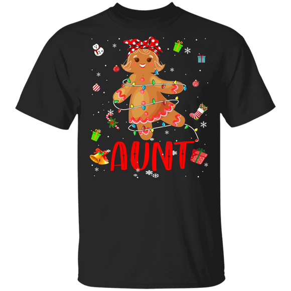 Christmas Gingerbread Shirt Aunt Cute Christmas Lights Aunt Gingerbread Lover Matching Pajamas For Family Gifts T-Shirt - Macnystore