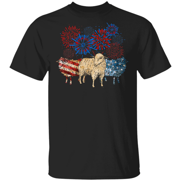 Cool Firework American Flag Sheeps Shirt Matching Sheep Lover Fans Farmer Rancher 4th Of July United States Independence Day Gifts T-Shirt - Macnystore
