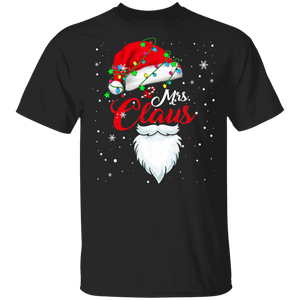 Christmas Santa Shirt Mrs. Claus Funny Christmas Santa Hat X-mas Lights Couples Gifts T-Shirt - Macnystore