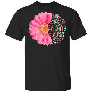 She Is Clothed In Strength And Dignity Breast Cancer Awareness T-Shirt - Macnystore