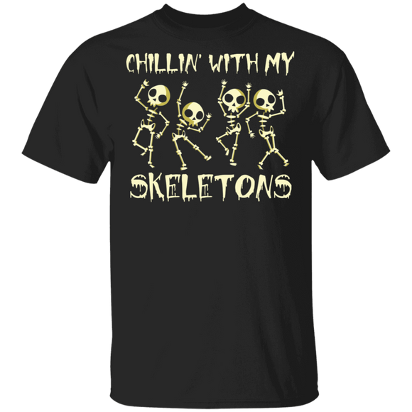 Halloween Skeleton Shirt Chillin With My Skeletons Funny Halloween Skeleton Lover Gifts Halloween T-Shirt - Macnystore