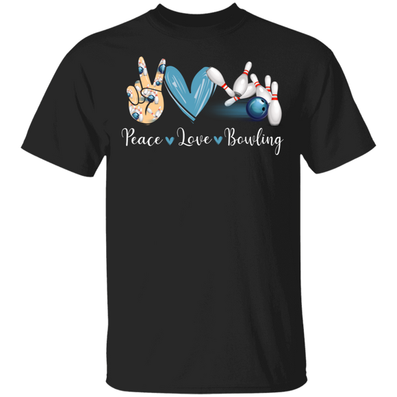 Peace Love Bowling Cute Victory Hand Emoji Heart Bowling Pins Shirt Matching Bowling Player Lover Gifts T-Shirt - Macnystore