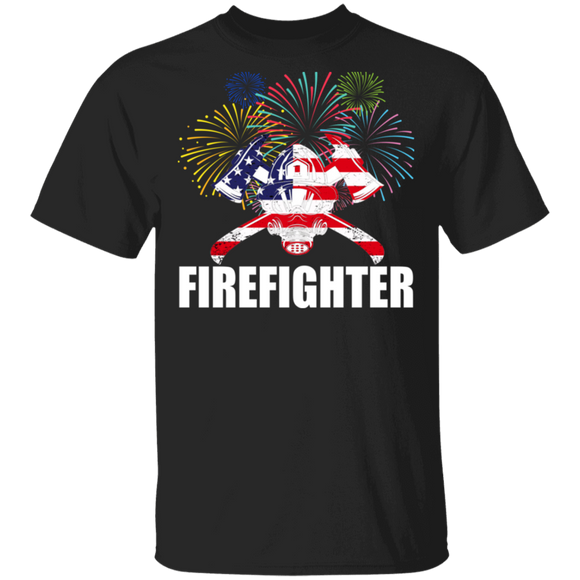 Cool Firework American Flag Firefighter Shirt Matching Firefighter Fireman 4th Of July United States Independence Day Gifts T-Shirt - Macnystore