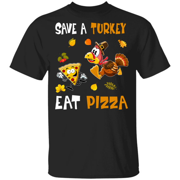Thanksgiving Shirt Save A Turkey Eat Pizza Cool Thanksgiving Turkey Pizza Lover Gifts Thanksgiving T-Shirt - Macnystore