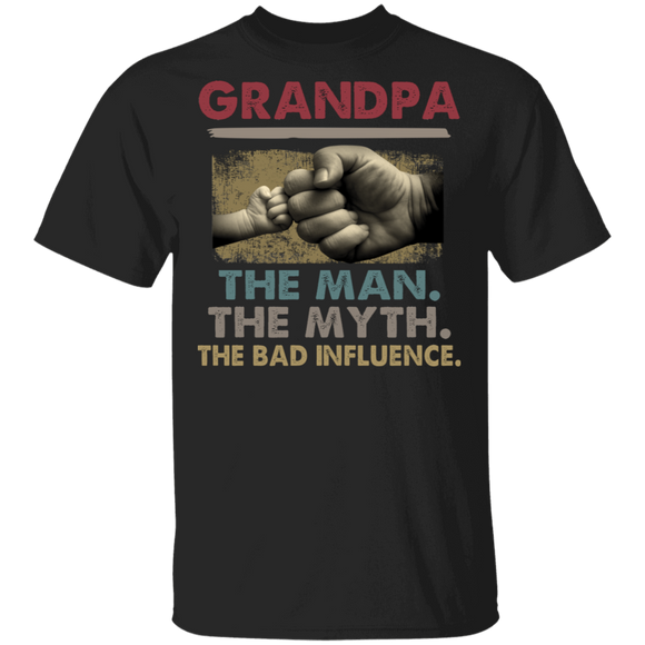 Vintage Grandpa The Man The Myth The Bad Influence Cool Grandpa Shaking Hands Shirt Matching Father's Day Gifts T-Shirt - Macnystore
