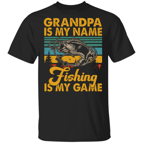 Vintage Retro Grandpa Is My Name Fishing Is My Game Fisher Father's Day Grandpa Gifts T-Shirt - Macnystore