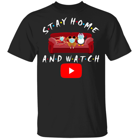 Stay Home And Watch Youtube Funny Shrimp Turkey Penguin Sit On Sofa Shirt Matching Youtube TV Show Lover Fans Gifts T-Shirt - Macnystore