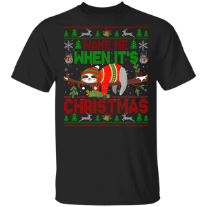 Christmas Sloth Sweater Wake Me When It's Christmas Funny Sloth Lover Gifts T-Shirt - Macnystore