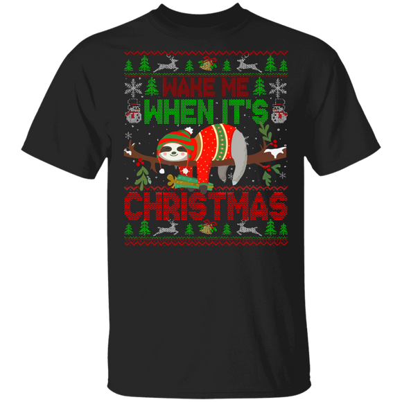 Christmas Sloth Sweater Wake Me When It's Christmas Funny Sloth Lover Gifts T-Shirt - Macnystore
