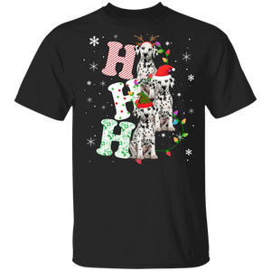 Christmas Santa Shirt Ho Ho Ho Funny Christmas Light Santa Elf Reindeer Dalmatian Dog Lover Gifts T-Shirt - Macnystore