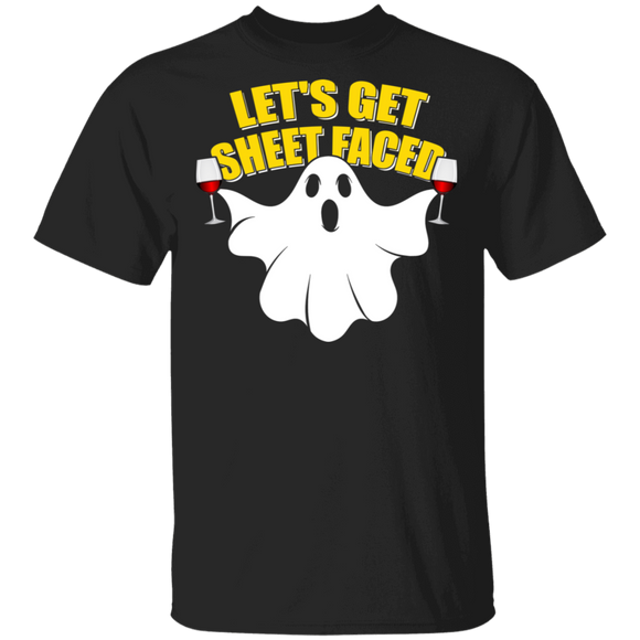 Halloween Boo Ghost Shirt Let's Get Sheet Faced Funny Drinking Wine Lover Gifts Halloween T-Shirt - Macnystore