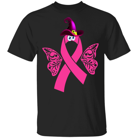 Halloween Breast Cancer Shirt Butterfly Witch Pink Ribbon Funny Halloween Breast Cancer Awareness Gifts T-Shirt - Macnystore